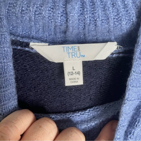 Time & TRU blue color blocked Mockneck knit sweater Large - Picture 3 of 6